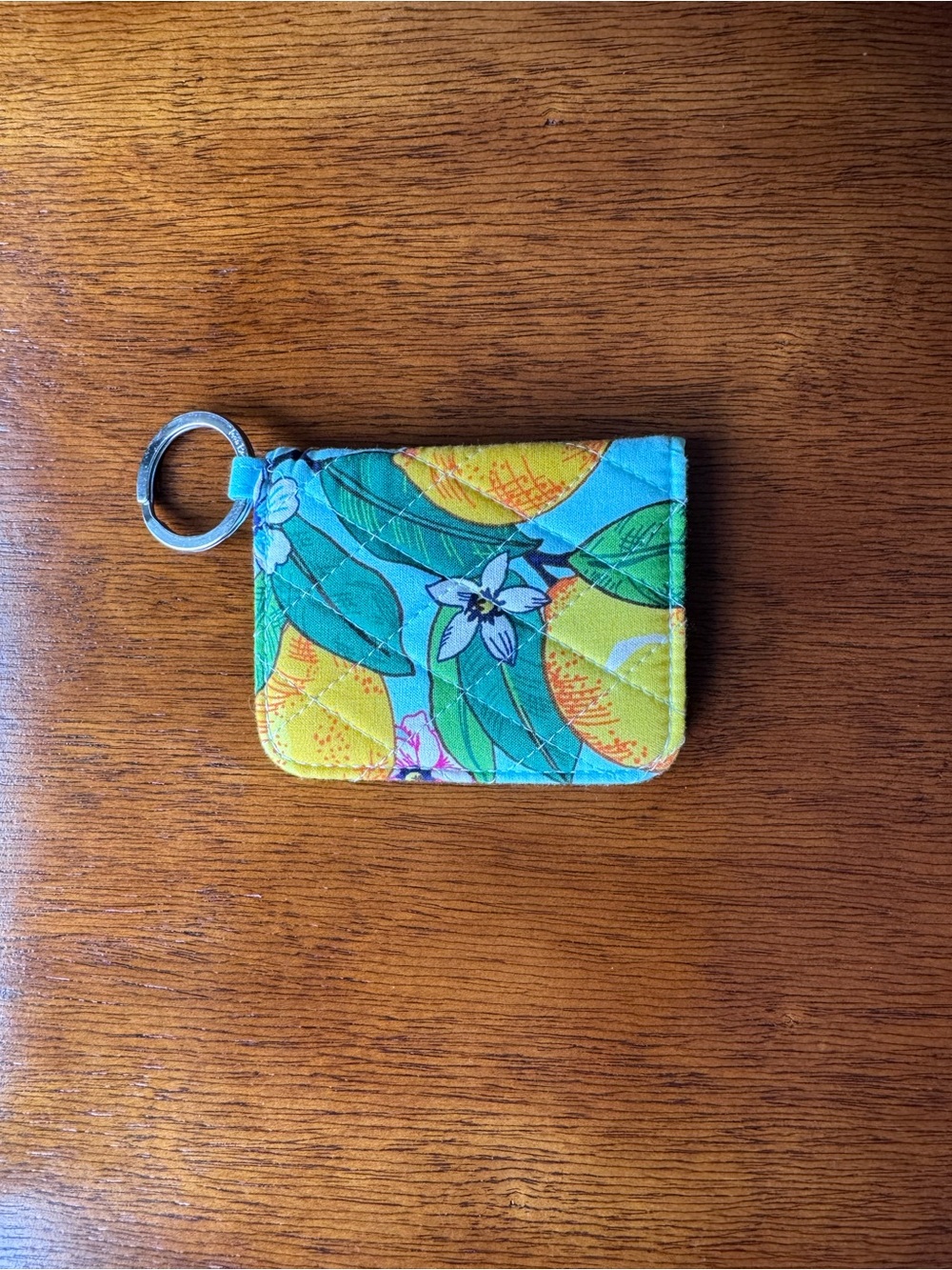 Vera Bradley Quilted Citrus Card Holder Key Ring - Blue & Yellow
